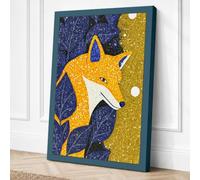 Gilded Fox Under Stars Canvas Wall Art Print 18x12 Inch