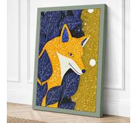 Gilded Fox Under Stars Canvas Wall Art Print 18x12 Inch