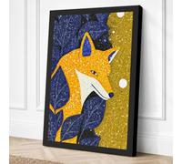 Gilded Fox Under Stars Canvas Wall Art Print 30x20 Inch