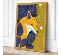 Gilded Fox Under Stars Canvas Wall Art Print 30x20 Inch