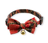 Gilded Gold Bow Tie Cat Collar (Red) with Bell Safety Breakaway Soft Lightweight for Cats Kitty Kitten Japanese Stylish Pattern, No.1 Seller in Japan