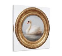Gilded Gold Frame with A Swan Canvas Wall Art Poster Painting Aesthetic Picture for Living Room Farmhouse Decor 16x16inch(40x40cm) Frame