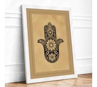 Gilded Hamsa Hand Vintage Framed Wall Art Print A4 (29.7×21cm) White, Wall Decor for Living Room, Bedroom, Office & Home, Ready to Hang, Art Gift