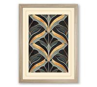 Gilded Leaf Pattern Art Deco Framed Wall Art Print A1 (84.1×59.4cm) Oak, Wall Decor for Living Room, Bedroom, Office & Home, Ready to Hang, Art Gift