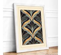 Gilded Leaf Pattern Art Deco Framed Wall Art Print A2 (59.4×42cm) White, Wall Decor for Living Room, Bedroom, Office & Home, Ready to Hang, Art Gift