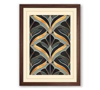 Gilded Leaf Pattern Art Deco Framed Wall Art Print A3 (42×29.7cm) Walnut, Wall Decor for Living Room, Bedroom, Office & Home, Ready to Hang, Art Gift