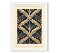 Gilded Leaf Pattern Art Deco Framed Wall Art Print A4 (29.7×21cm) White, Wall Decor for Living Room, Bedroom, Office & Home, Ready to Hang, Art Gift