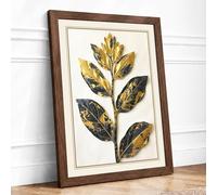 Gilded Leaf Study Botanical Framed Wall Art Print A2 (59.4×42cm) Walnut, Wall Decor for Living Room, Bedroom, Office & Home, Ready to Hang, Art Gift