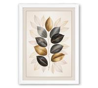 Gilded Leaf Symmetry Botanical Framed Wall Art Print A3 (42×29.7cm) White, Wall Decor for Living Room, Bedroom, Office & Home, Ready to Hang, Art Gift