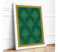 Gilded Palm Grid Art Deco Framed Wall Art Print A3 (42×29.7cm) White, Wall Decor for Living Room, Bedroom, Office & Home, Ready to Hang, Art Gift
