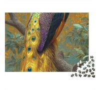 Gilded Peacock 1000 Pieces Puzzles Colorful Gold Ornate Peacock Wall Decoration Decompression Jigsaw for Men And Women Challenging Puzzles Jigsaw Puzzles for Adults 38x26cm/1000pcs