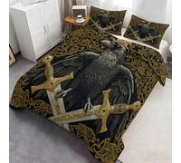 Gilded Raven & Sword Bedding Duvet Cover- Gothic Bird Pattern Set for Edgy Decor Duvet Cover Set with Pillowcases Bed Linen for Bedroom Decor 200x200cm