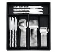 Gilded Silverware Set, 24 Piece Cutlery Set with Holder, Service for 6, Mirror Polished Tableware Set for Home Kitchen (Silver Diamond)