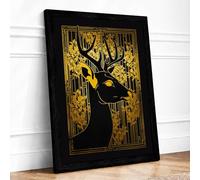 Gilded Stag Art Deco Framed Wall Art Print A4 (29.7×21cm) Black, Wall Decor for Living Room, Bedroom, Office & Home, Ready to Hang, Art Gift