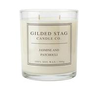 Gilded Stag Scented Candle - Jasmine & Patchouli - Large 2 Wick Soy Wax Candle - Luxury Home Décor Fragrance & Gifts for Women - 50 Hours Burn, 50 lass Jar