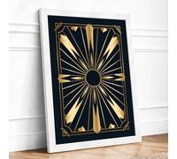 Gilded Sunburst Art Deco Framed Wall Art Print A3 (42×29.7cm) White, Wall Decor for Living Room, Bedroom, Office & Home, Ready to Hang, Art Gift