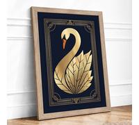 Gilded Swan Art Deco Framed Wall Art Print A3 (42×29.7cm) Oak, Wall Decor for Living Room, Bedroom, Office & Home, Ready to Hang, Art Gift