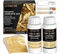 Gilding Adhesive Set, LUVBOATE Gold Leaf Kit, 3.53oz Water Based Adhesive and 3.53oz Varnish with Gold Leaf Sheet 100 pcs, Gold Foil Set for Arts, Craft, Painting, Furniture and Decoration
