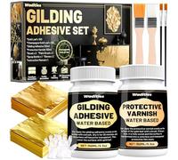 Gilding Adhesive Set, Wadities 5.3oz/150ml Water Based Adhesive and Varnish, 100 Gold Leaf Sheets and 100 Champagne Gold Foil for Furniture & Art Crafts Decoration, DIY Decorative Painting