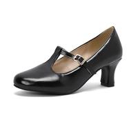 GiledGrace Women T-Strap Mary Jane Shoes Vintage Low Kitten Heels Pointed Toe Party Dress Pumps Buckle Solid Color Black Mark Size 41