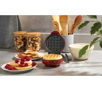 Giles & Posner® EK4214G Mini Waffle Maker, Non-Stick Electric Waffle Machine, 550 W, Compact Snack Maker, Fun Cooking with Power/Ready Indicator Lights, Red
