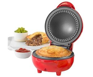 Giles & Posner EK4914 Mini Pie Maker - Deep-Fill Pie Machine, Non-Stick 12.5cm Plate, 3 Minute Preheat, Built-in Crimping Edge, Bake Traditional British Pies, 2.6cm Depth, Cool Touch Handles, Red