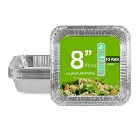 GilesEdward 10 Pack 8 Inch Square Aluminium Foil Containers - 21cm Disposable Tin Foil Trays for Baking, Roasting & Cooking - Air Fryer, Oven & Freezer Safe - Reusable Pie Dishes, Quiche & Flan Cases