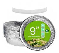 GilesEdward 10 Pack Round Aluminium Foil Containers with Lids - 9 Inch 23cm Disposable Tin Foil Trays for Baking Roasting & Cooking - Reusable Oven & Freezer Safe Flan Cases, Pie Dishes