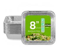 GilesEdward 20 Pack 8 Inch Square Aluminium Foil Containers - 21cm Disposable Tin Foil Trays for Baking, Roasting & Cooking - Air Fryer, Oven & Freezer Safe - Reusable Pie Dishes, Quiche & Flan Cases