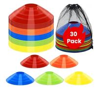 GilesEdward 30-Pack High-Visibility Disc Cones with Carry Bag & Holder - Multicolour Agility Markers for Soccer, Football & Speed Drills - Durable Flexible PE Training Cones