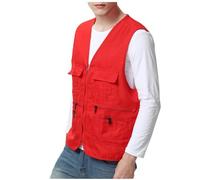 Gilet for Men UK Casual V Neck Summer Body Warmer Sleeveless Cargo Waistcoat Zip Up Holiday Vest Comfy Outdoor Fishing Work Jacket Multiple Pockets Red