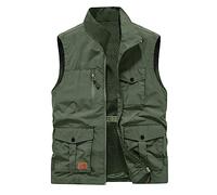 Gilet for Men UK Sale Clearance Quick Dry Cargo Vest Jacket Thin Activewear Vests Full Zip Stand Collar Coat Sleeveless Softshell Jacket with Pockets Outerwear for Outdoor Hiking Hunting Fishing