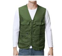 Gilet for Men UK Sleeveless Casual Summer Vest Zip Up V Neck Jacket Cargo Holiday Body Warmer Outdoor Fishing Work Comfy Waistcoat Multiple Pockets Army Green