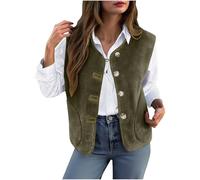 Gilet for Women Solid Sleeveless Button Winter Warm Fleece Jackets with Pockets Casual Fashion Soft Comfort Outwear womens waistcoats uk plus size Army Green XL