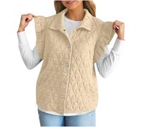 gilet for women uk Gilets Womens Quilted Zipper Sleeveless Waistcoat Pocket Lightweight Coat Padded Vests Jackets Ladies Fasion Outwear Hiking Sports Warm Outfits Fall Winter Beige XXL
