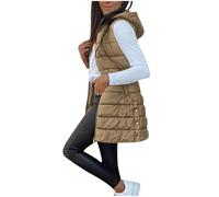 Gilet for Women UK Puffer Jackets Longline Warm Lightweight Cozy Padded Jacket Hoodies Casual Comfy Sleeveless Full Zip Autumn Winter Quilted Coats long coats for women uk Khaki XXL