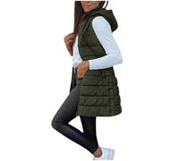 Gilet for Women UK Puffer Jackets Longline Warm Lightweight Cozy Padded Jacket Hoodies Casual Comfy Sleeveless Full Zip Autumn Winter Quilted Coats womens long puffer coat Army Green XL