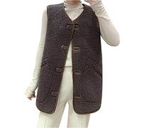 Gilet for Women UK Soft Polar Fleece Gilet Solid Wool Quilted Sleeveless Vest Classic Ladies Plus Size Button Down Gilet Sleeveless Jacket Short Fit Velvet Waistcoat Winter Warm Tops with Pockets