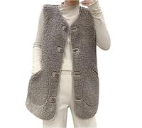Gilet for Women UK Soft Polar Fleece Gilet Solid Wool Quilted Sleeveless Vest Classic Ladies Plus Size Button Down Gilet Sleeveless Jacket Short Fit Velvet Waistcoat Winter Warm Tops with Pockets
