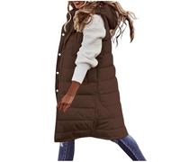 Gilet for Women Uk,Women's Puffer Long Gilets,Winter Long Sleeveless Jacket Solid Color Full Zip Hooded Coat Outdoor Waterproof Jackets With Pockets Winter Warm Quilted Vest Ladies Body Warmer