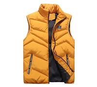 Gilet Mens Standing Collar Sleeveless Coat Padded Down Vest Jacket Yellow XL