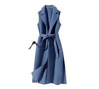 Gilets for Women Sleeveless Cardigans for Women Turndown Collar-Long Trench Coat for Women with Belt Lightweight Comfy Ladies Cardigans with Pockets Smart Jackets for Women Women Coat Winter Blue
