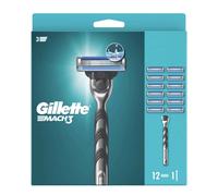 Gilette Mach3 Men's Razor + 12 Razor Blade Refills Gift Set - 3-Blade Close Shave with Enhanced Lubrication Strip