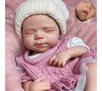 Gileutay 40cm Full Solid Silicone Reborn Dolls Lifelike Reborn Baby Doll Girl Realistic Sleeping Newborn Babies Washable Hand Painted Doll for Toddler