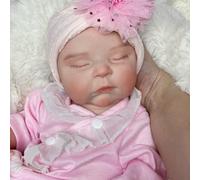 Gileutay 44cm Soft Full Silicone Body Weighted Baby Doll Girl Lifelike Reborn Baby Doll Closing Eyes Hand Painted Realistic Doll for Kids
