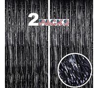 GILF 2 Pack Shimmer Metallic Fringe Tinsel Foil Curtains 1m x 2m for Wedding Bridal Shower Birthday Party Baby Shower Graduation Photo Booth Backdrop Decoration Props (Black)