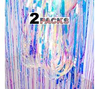 GILF 2 Pack Shimmer Metallic Fringe Tinsel Foil Curtains 3.3ft x 8.2ft for Wedding Bridal Shower Birthday Party Baby Shower Graduation Photo Booth Backdrop Decoration Props (Gorgeous Colorful)