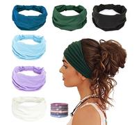 GiLi 6 Pack Wide Headbands for Women Non Slip Soft Elastic Hair Bands Yoga Running Sports Workout Gym Head Wraps, Knotted Cotton Cloth African Turbans Bandana (with 6 Pcs Hair Ties)
