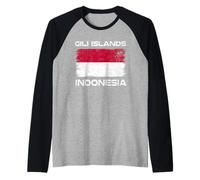 Gili Islands Indonesia Flag Distressed Indonesian Pride Raglan Baseball Tee