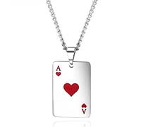Gilieyer Ace of Spades Pendant Necklace for Men, Stainless Steel Cool Punk Ace Playing Card Necklace Hip Hop Unisex Jewelry Small Heart Poker Card Pendant with 24 Inch Chain (Red)